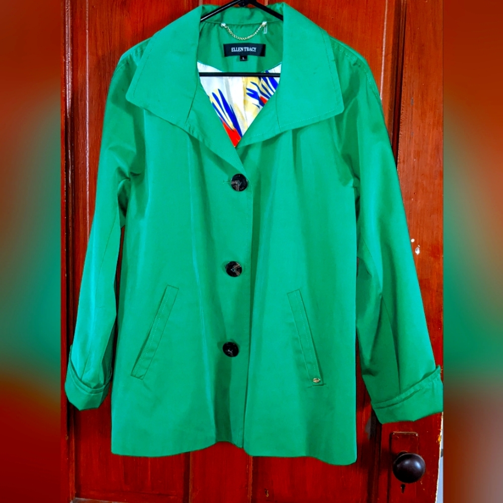Ellen Tracy Kelly Green Rain Blazer Vibrant